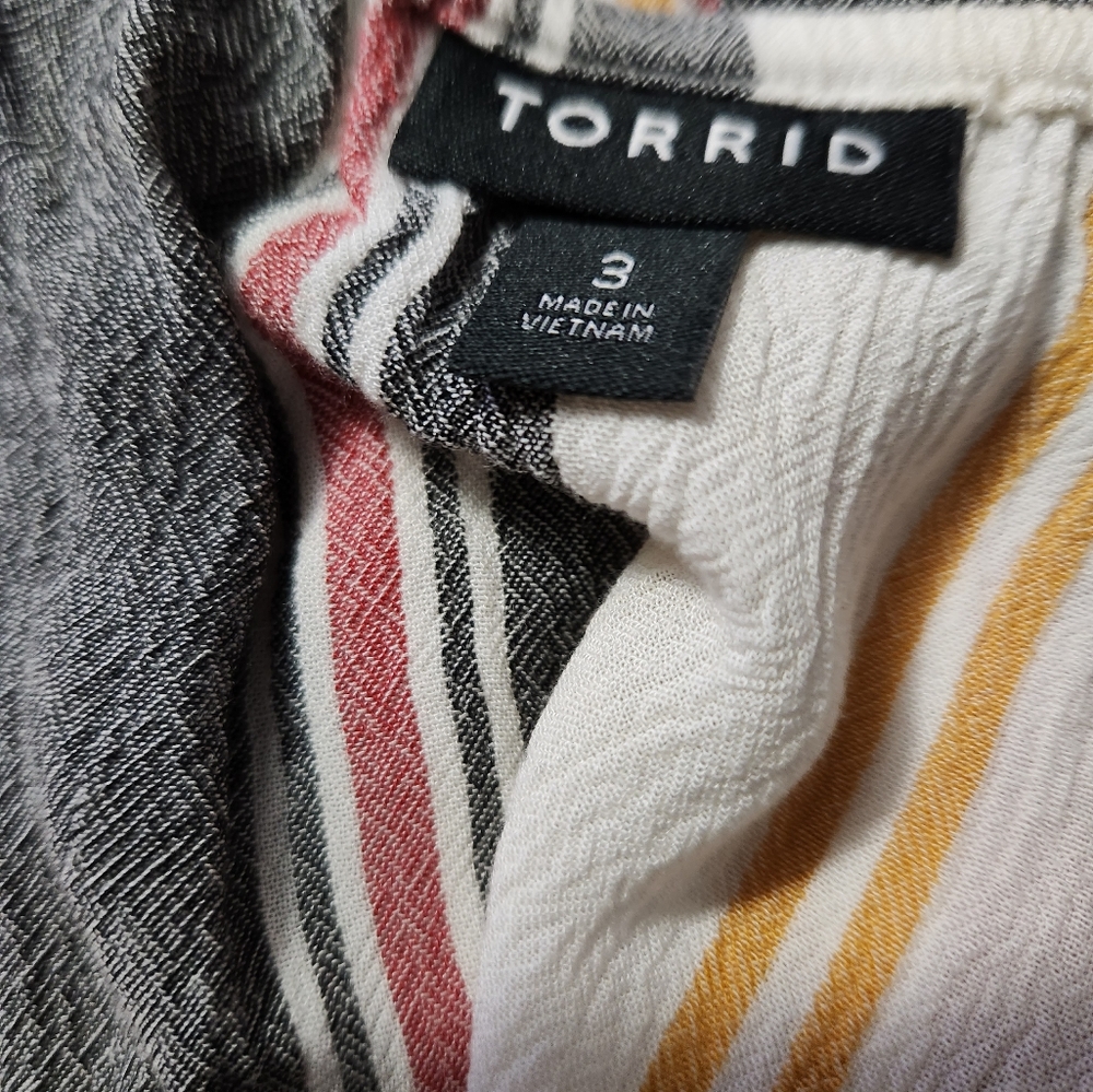 Torrid Striped Boho Cold Shoulder Button Down Top… - image 3